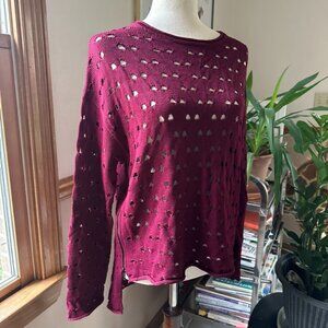 Parker Womens Sweater w Open Weave Pattern and Zipper Detail. NWT, L, Burgundy